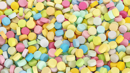drug pills colorful color background 3D rendering