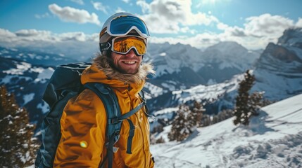 handsome man with Ski goggles, ski clothing