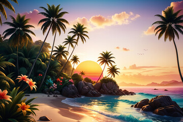 Fototapeta na wymiar a colorful tropical sunset