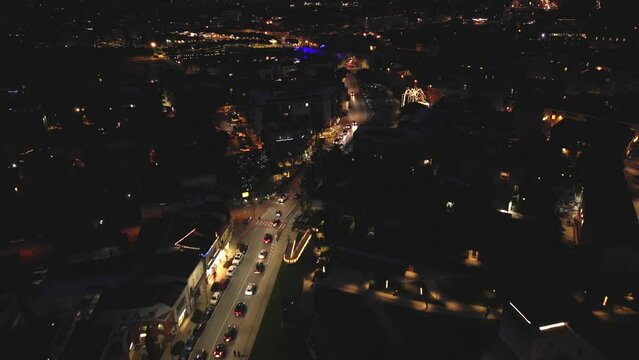night aerial view of the city of Rimini during the Christmas period