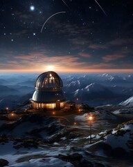 Astronomical observatory in the mountains. 3d render illustration - obrazy, fototapety, plakaty