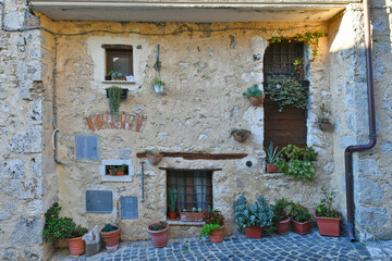 Fototapeta na wymiar The facade of an old house in Pico, a medieval village in Lazio, Italy.