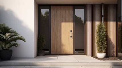 Modern entrance door with the luxury house. Generative AI Technology 