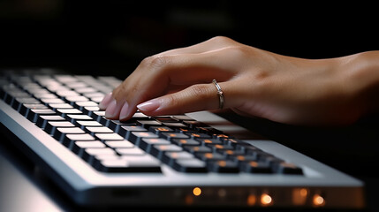 Close up of hand working on laptop, business and financial concepts.
