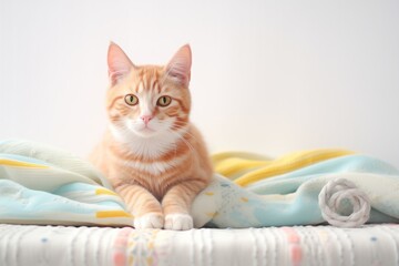 maine cat on a pastel-colored throw