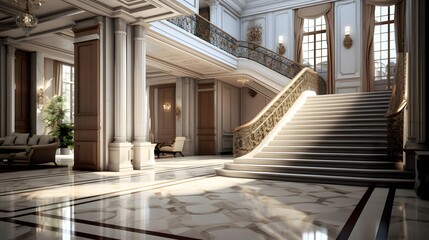 Elegant interior of the luxury hotel lobby. 3d rendering - Powered by Adobe