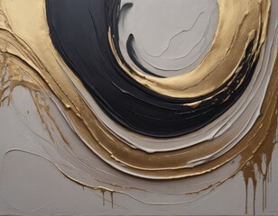 abstract painting of black, silver, beige and gold