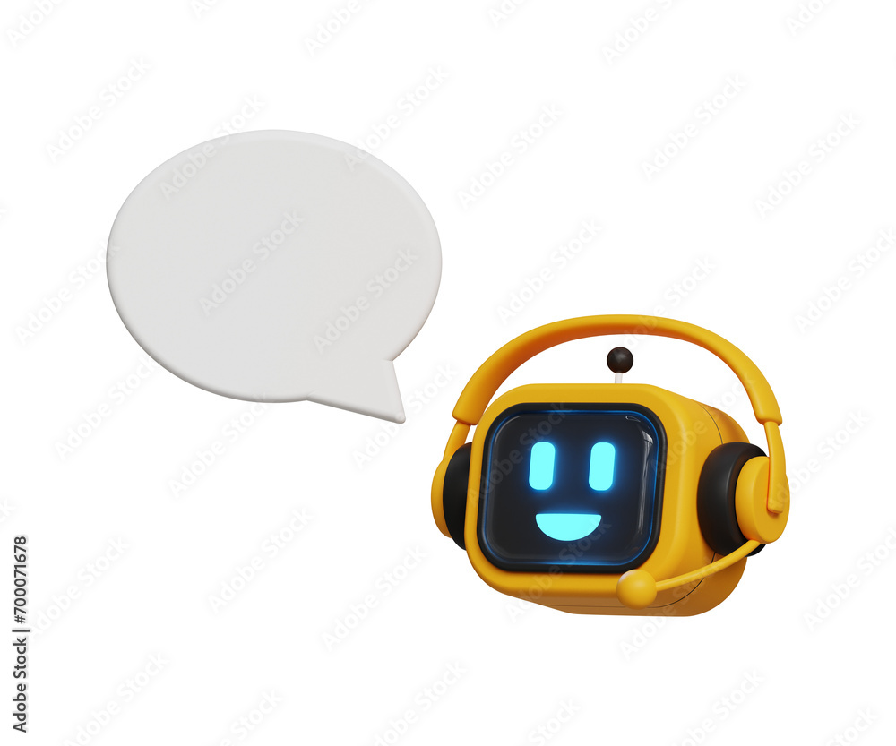 Poster digital chat bot. 3d robot assistant for customer support. online agent, virtual or ai conversation.