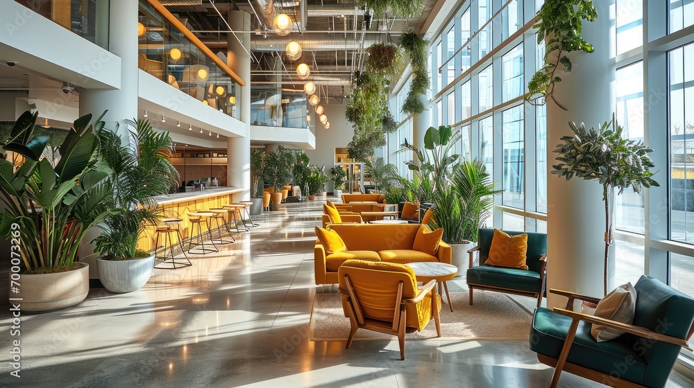 Aufkleber a vibrant and collaborative co-working lobby. generative ai.