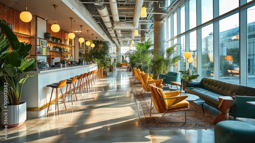 Aufkleber a vibrant and collaborative co-working lobby. generative ai.
