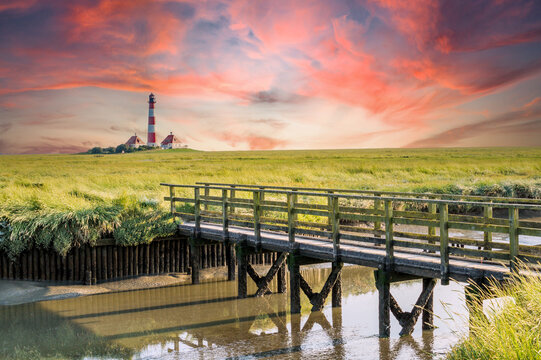 westerhever lighthouse in the north sea country