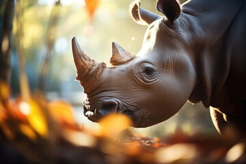 sunlight filtering through foliage onto rhino