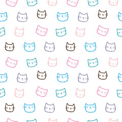 Seamless Pattern with Cartoon Cat Head Design on White Background