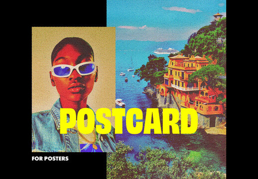 Vintage Halftone Postcard Poster Photo Effect Mockup