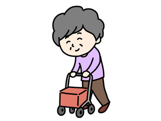 手押し車　シニア　イラスト