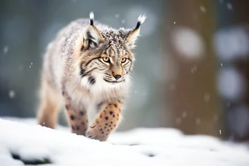 Papier Peint photo Lynx backlit lynx with snow flurries around