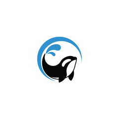 circle whale humpback logo vector illustration design, cute whale fish line art logo design
