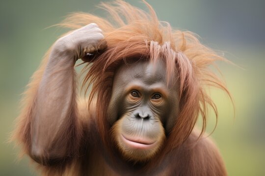 orangutan scratching head with puzzled look