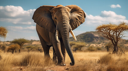Close-up portrait of an African elephant.