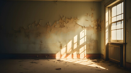 abandoned room with faded paint - obrazy, fototapety, plakaty