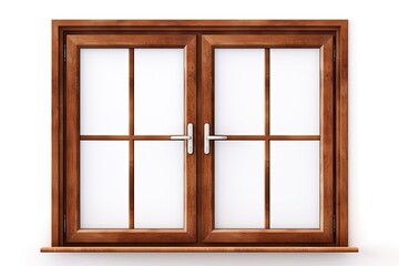 Isolated wooden window with marble ledge on white background.