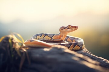 mamba snake resting on a sunbathed cliff edge