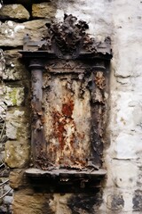 Antique gothic letter and message box on church wall
