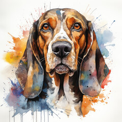 watercolor Coonhound clipart, Generative Ai