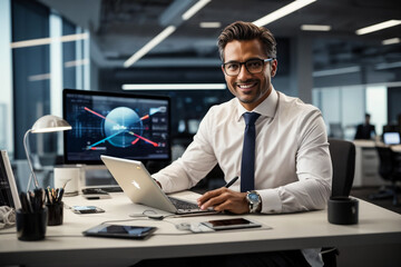 Business man in office using laptop 
