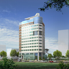 modern office building in downtown, 3d illustration of a luxury modern hotel in the city