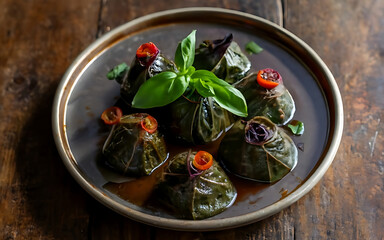 Capture the essence of Dolmeh  in a mouthwatering food photography shot