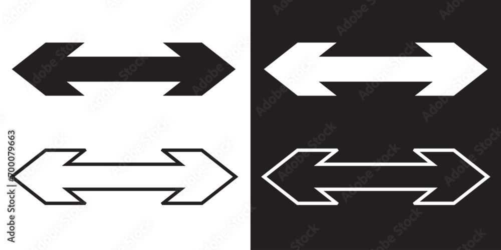 Poster black and white arrows. horizontal flat and line arrow vector. black arrow icon. simple opposite dir