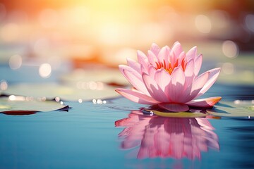 Close-up photo of a lotus flower on water. - obrazy, fototapety, plakaty