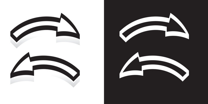 Horizontal curve arrow Vector. Black 3D arrow icon. Simple opposite direction Arrow icon on white background. Vector illustration