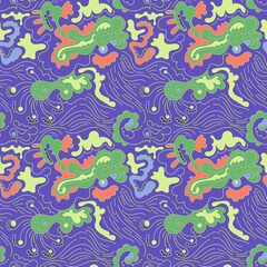 Abstract psychedelic unusual seamless pattern with wave shapes and lines