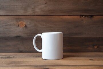 Obraz premium Tranquil coffee cup on a wooden background with white mug design.