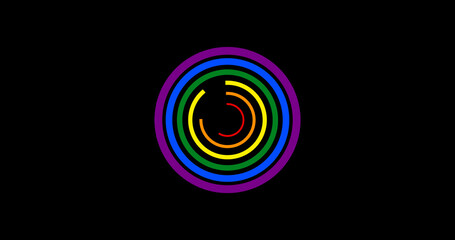 LGBTQ Pride Month colored circle spiral background. Rainbow-colored glowing smooth elliptical background animation. Concept of Equality and gender identity.