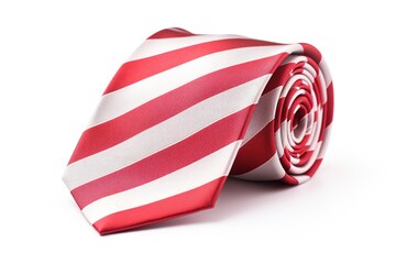 Striped tie in red and white, isolated on a white background.