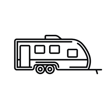 Original vector illustration. Contour icon of a trailer home on wheels.