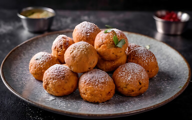 Capture the essence of Kolokythokeftedes in a mouthwatering food photography shot