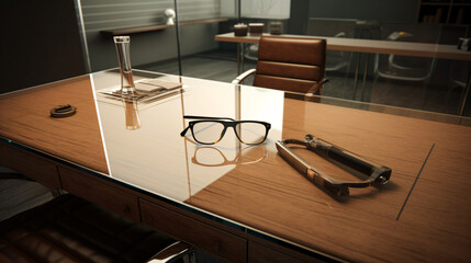 Work office table with glasses boss table