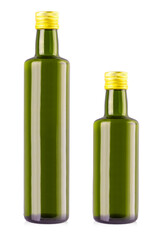 Set of Olive oil bottles on white. clipping path