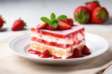 Strawberry cake on a plain backdrop