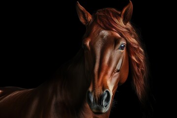 Black background with a portrait of a red horse