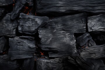 Charred wood texture Scorched black surface from fire Solid material derived from burning