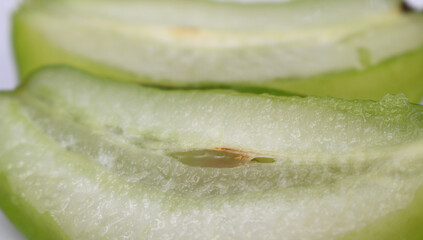 carambola cut in half. inner part of the carambola. cut fruit. food with selective focus.