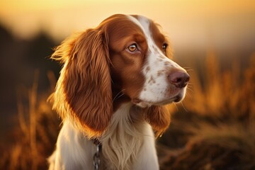 Cute Welsh springer spaniel in the evening