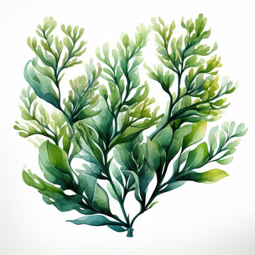 green watercolor seaweed plant on white clip art preview