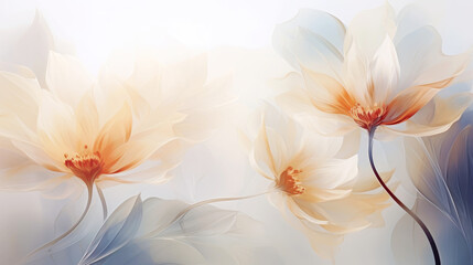 Elegant tender flowers transparent watercolour background. Pastel colour palette. Generative AI