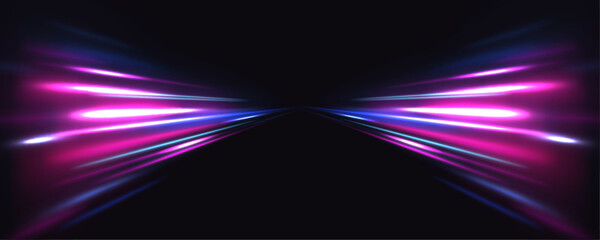 Light trail wave, fire path trace line, car lights, optic fiber and incandescence curve twirl. High speed road in night time abstraction. Sport car is made of polygons, lines and connected dots.	